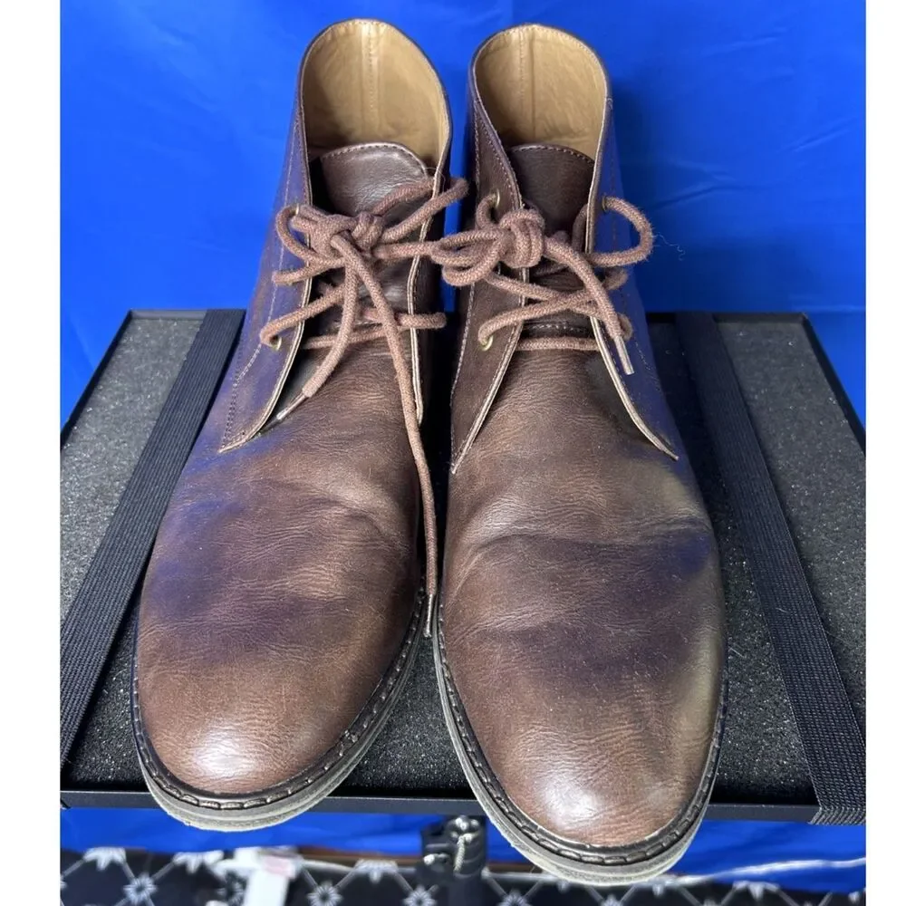 Old Navy Mens Chukka Brown Boots Sz 12 Faux Leather Classic Ankle Lace Up Shoes